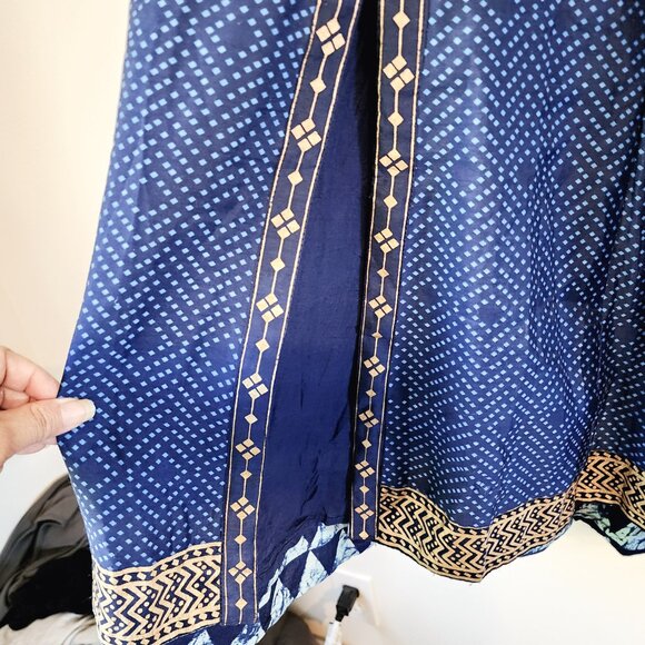 BIBA Kurta Tunic Maxi Dress Women Sz 38 Blue Gold Floral Print V Neck Lined - Picture 9 of 13